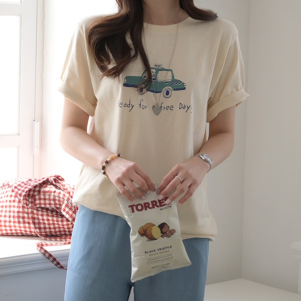 카지 여성 루즈핏 프린팅 티셔츠