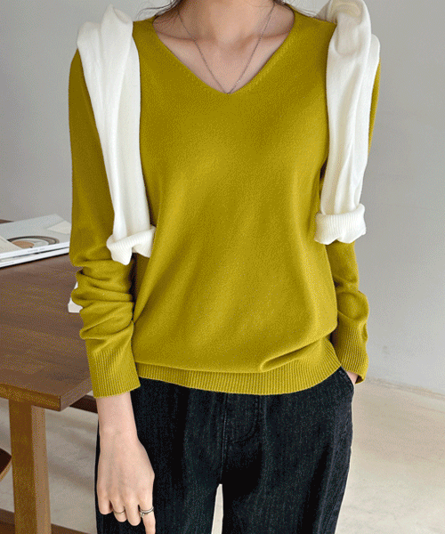 [7color♡베이직니트] 플리 여성 브이넥 헤라시 베이직 기본 무지 스탠다드 이너 긴팔 니트 티셔츠 봄 가을