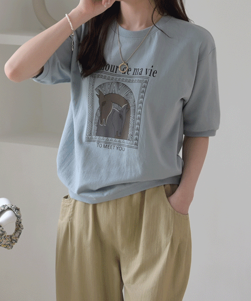 디마 캐주얼 프린팅 루즈핏 얇은 쭈리 면 반팔 맨투맨 티셔츠 봄 여름 가을
