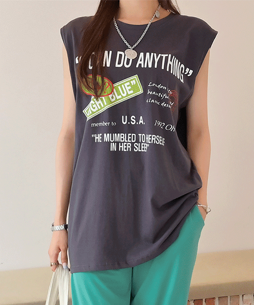 [재진행♡레깅스티추천!] 런더너 여름 민소매 나시 티 루즈핏 프린팅 롱 티셔츠