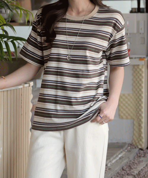 [6color] 소즈 스트라이프 오버핏 여름 반팔 티셔츠